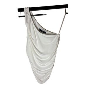 21 Saints White One Shoulder Ruched Crop Top Women's Size S